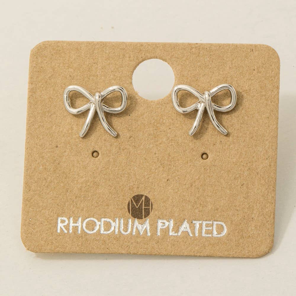 Wire Ribbon Bow Stud Earrings