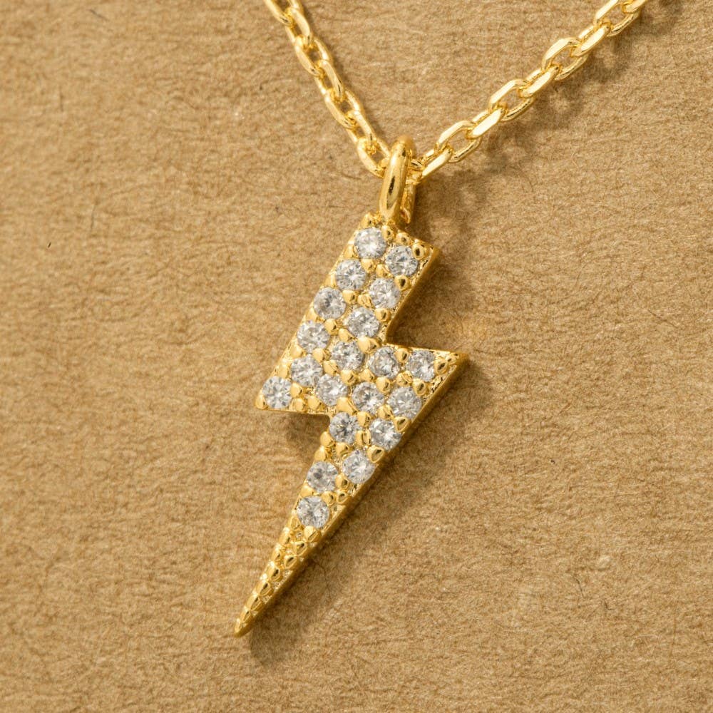 Gold Dipped Cz Lightning Bolt Necklace