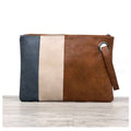Over-sized Clutch | Tri Toned Blue/Cream/Brown