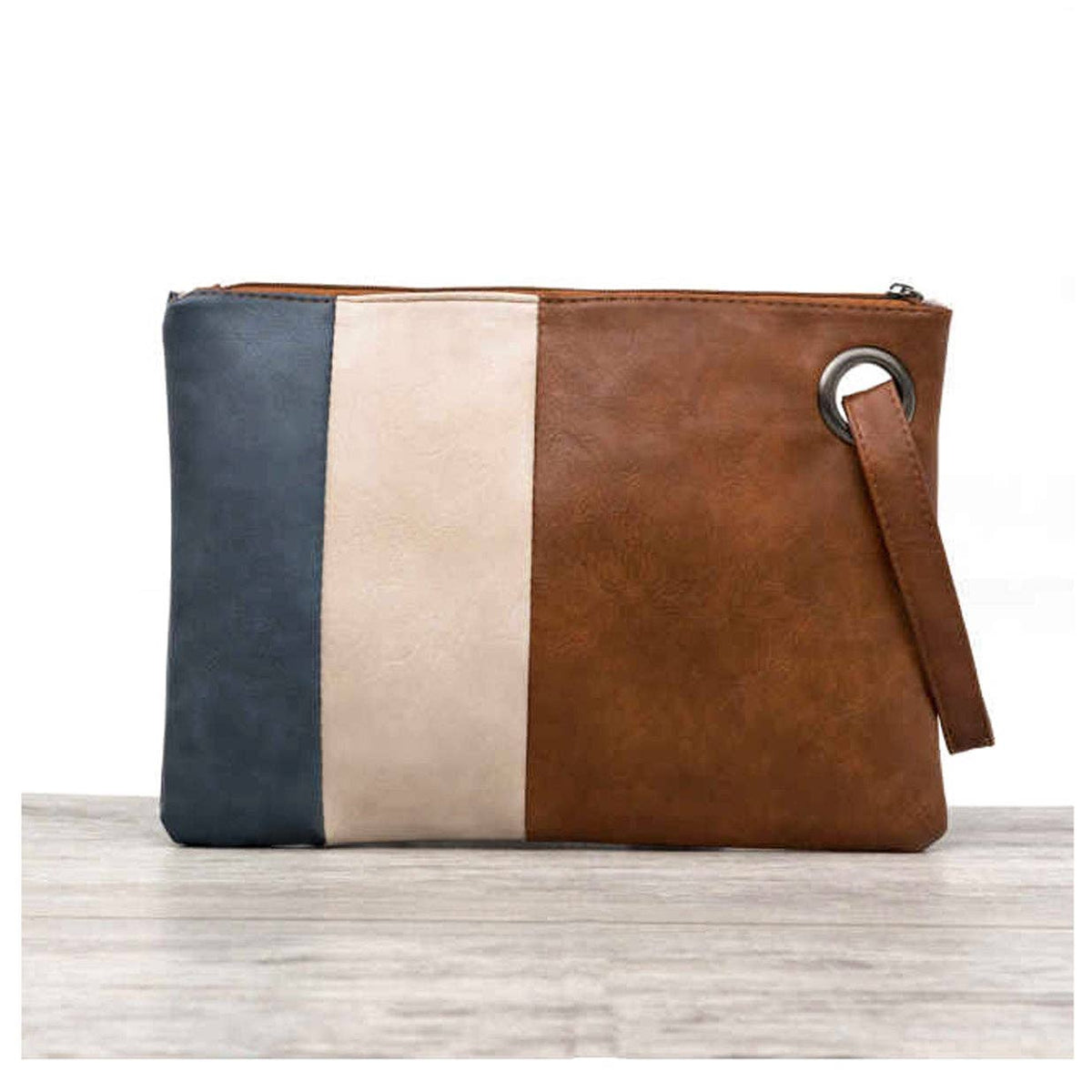 Over-sized Clutch | Tri Toned Blue/Cream/Brown