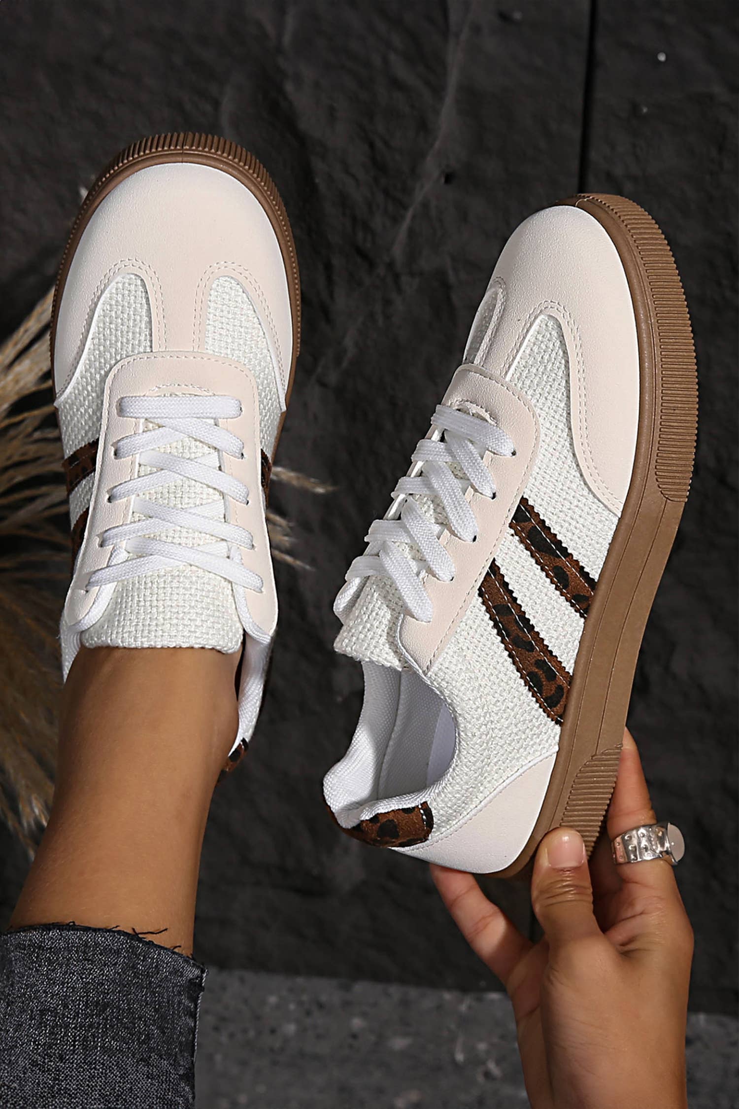 Leather Leopard Patchwork Flat Sneakers