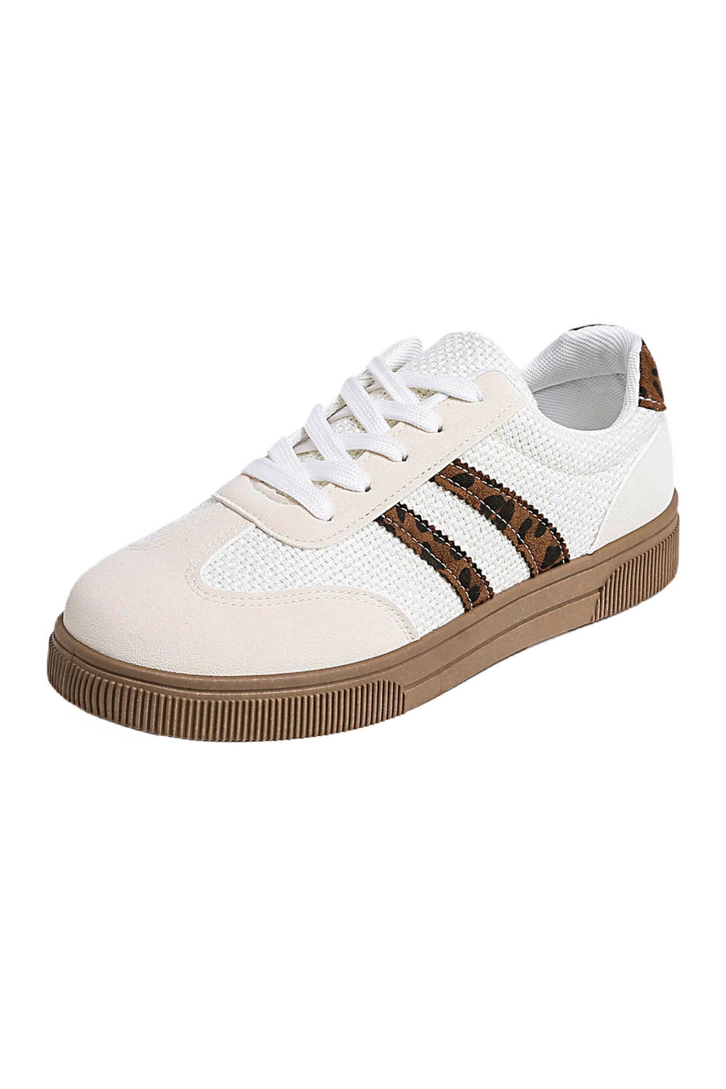 Leather Leopard Patchwork Flat Sneakers