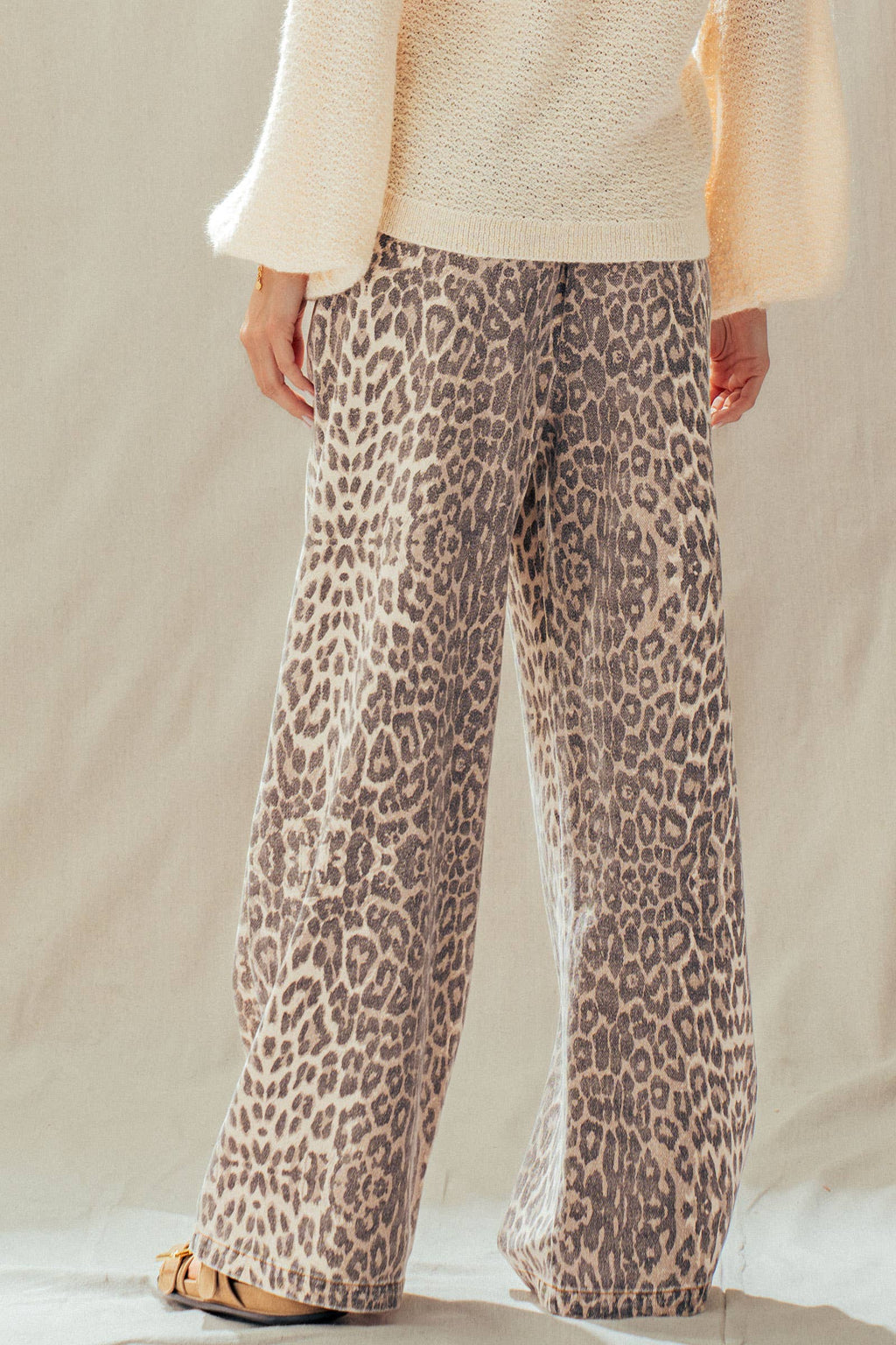 Leopard Print Wide Leg Drawstring Pants