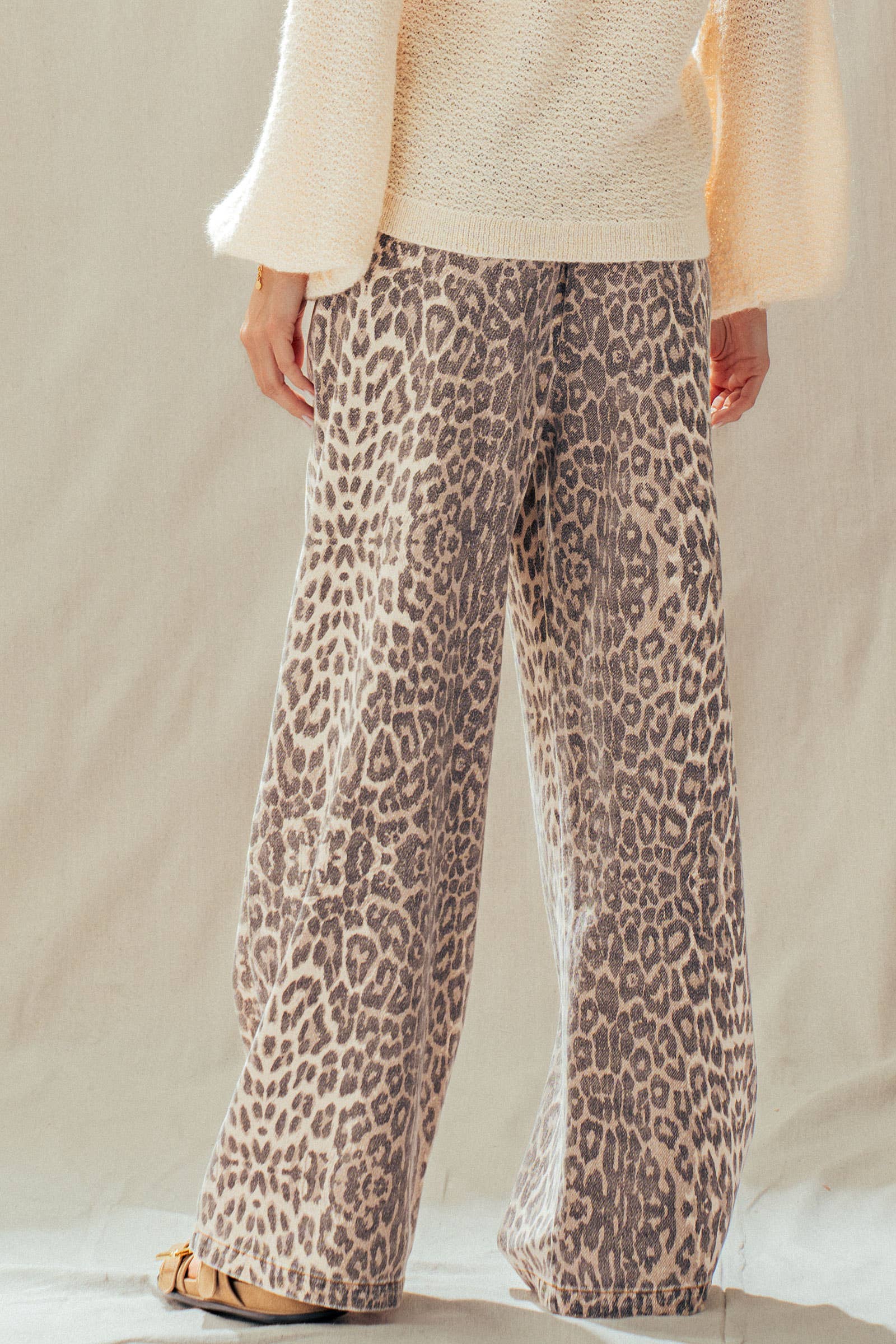 Leopard Print Wide Leg Drawstring Pants