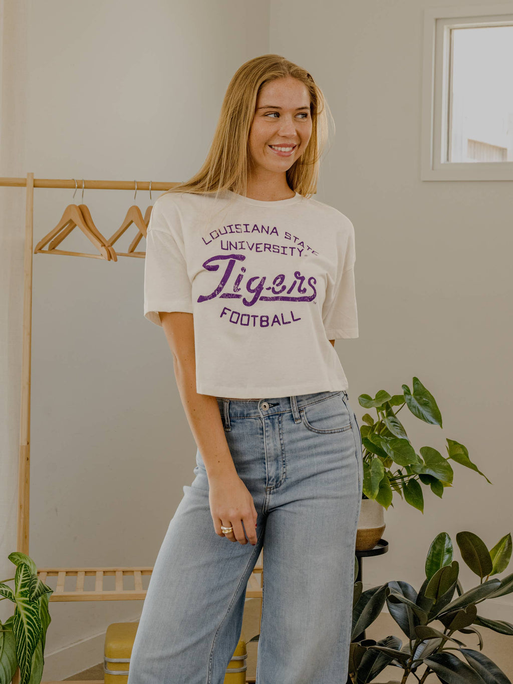 Geaux LSU Tigers Football  White Cropped Tee