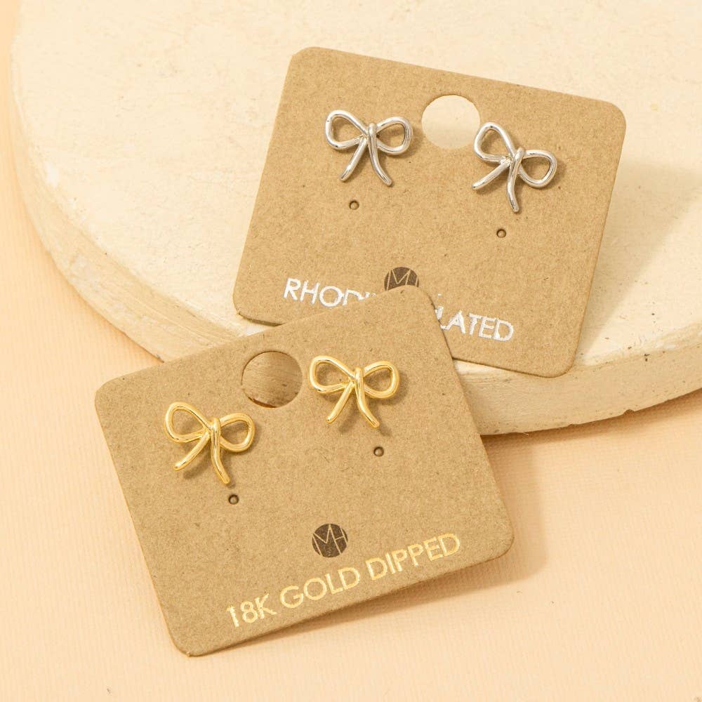 Wire Ribbon Bow Stud Earrings
