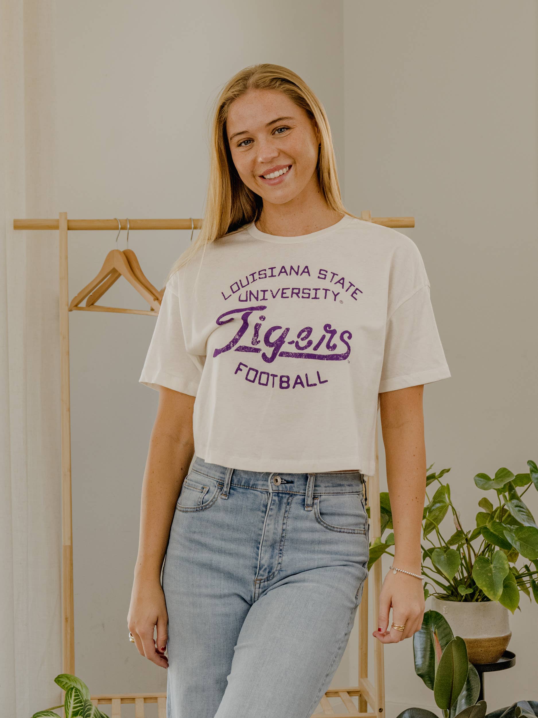 Geaux LSU Tigers Football  White Cropped Tee