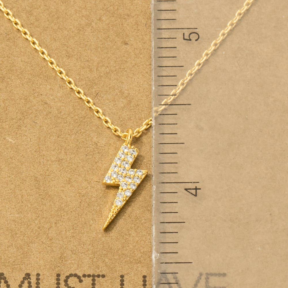 Gold Dipped Cz Lightning Bolt Necklace