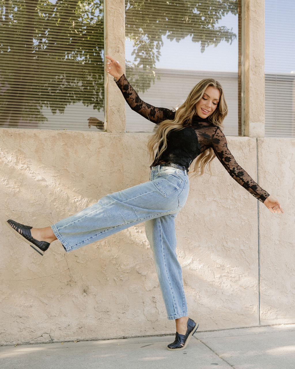 Black Sheer Floral Lace Blouse