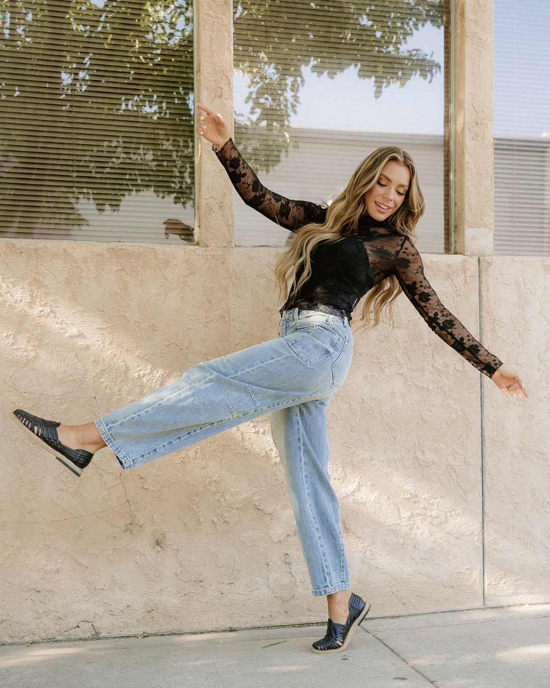 Black Sheer Floral Lace Blouse