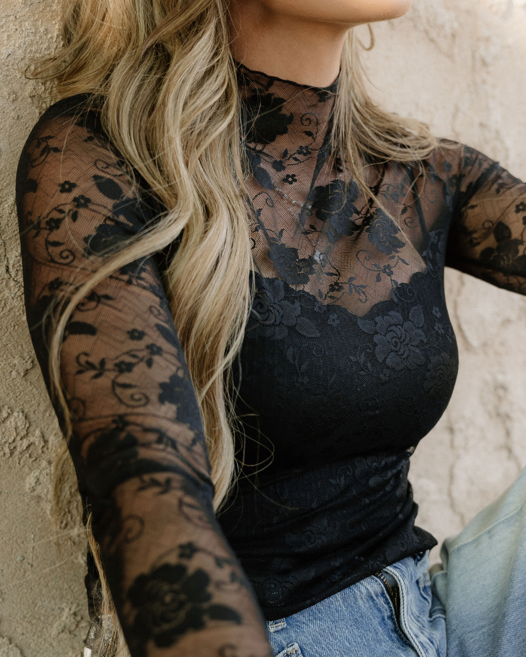 Black Sheer Floral Lace Blouse