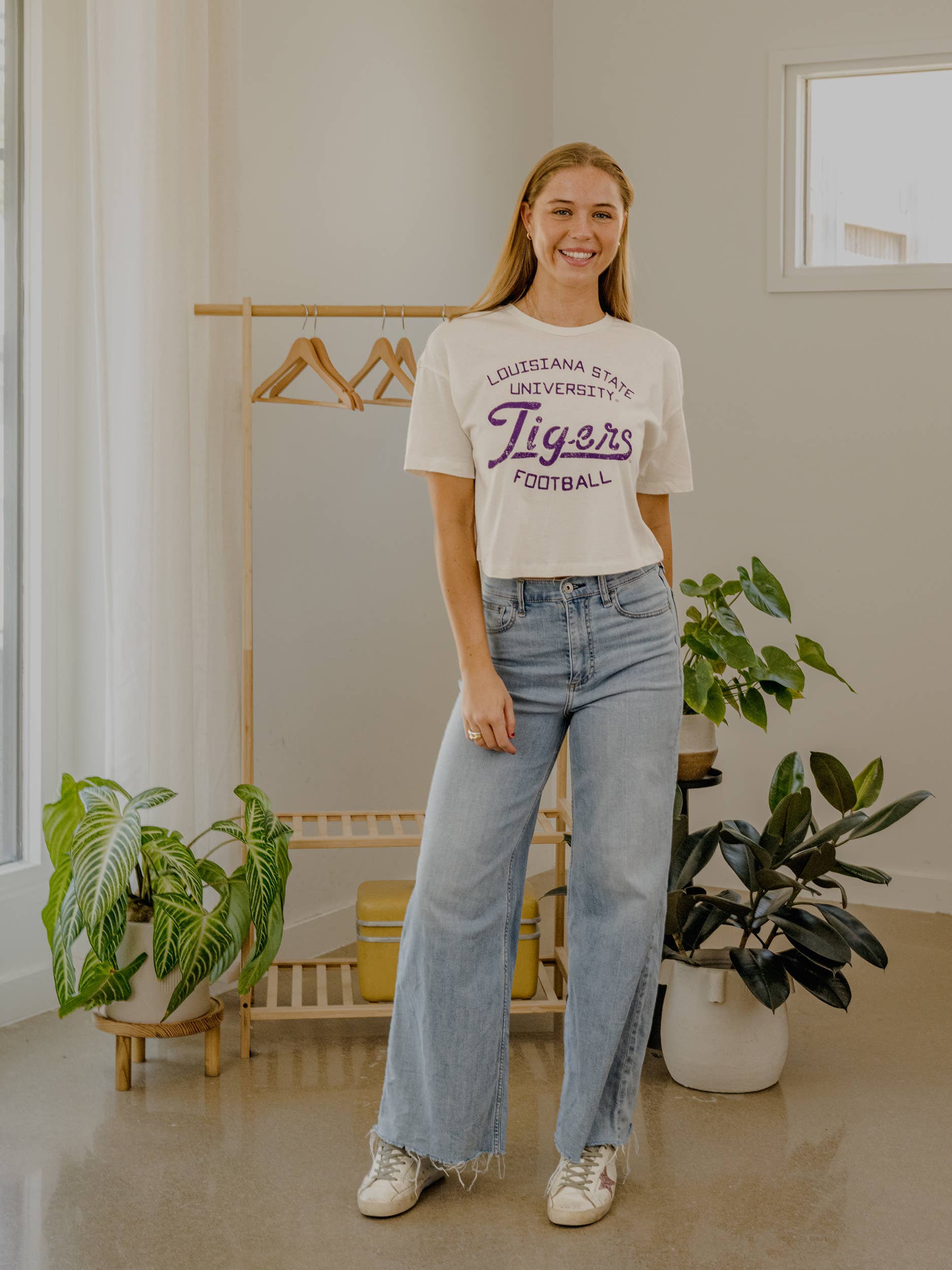 Geaux LSU Tigers Football  White Cropped Tee