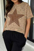 Leopard Retro Studded Star Patch Loose Tee