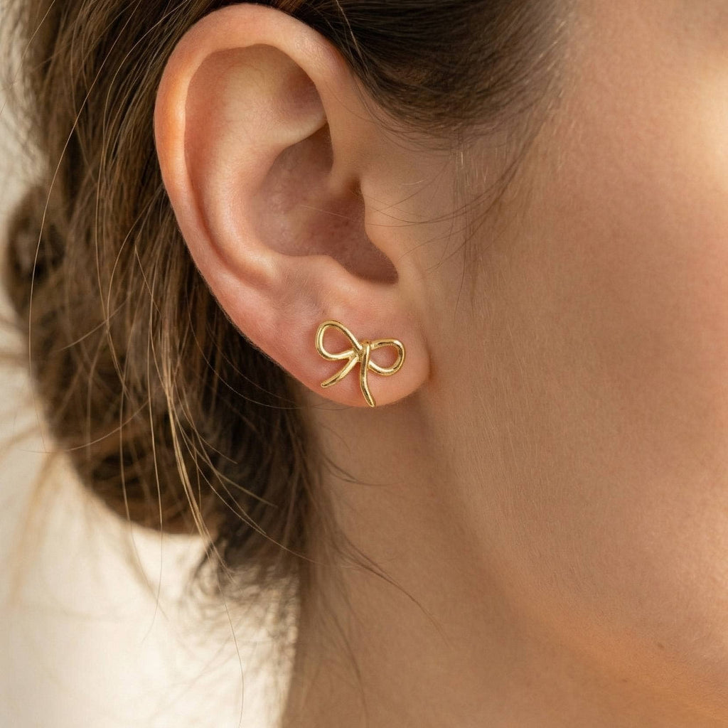 Wire Ribbon Bow Stud Earrings