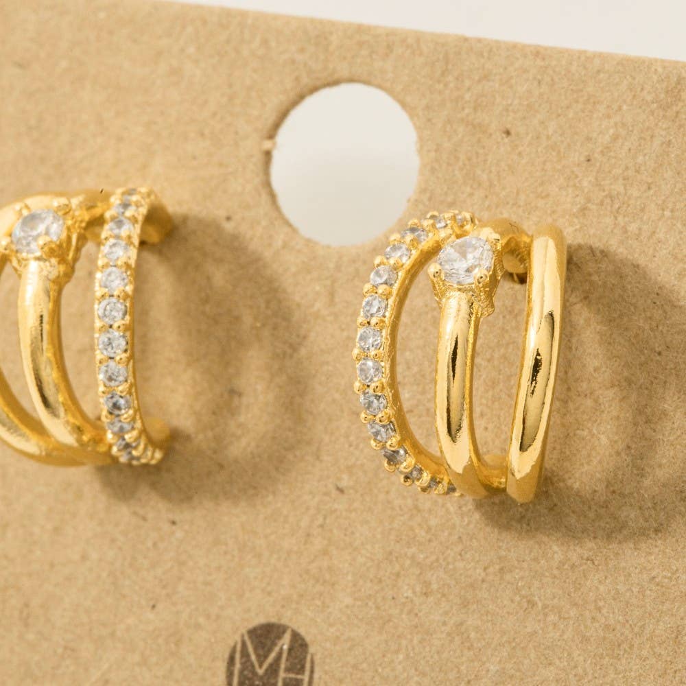 Pave Layered Hoop Huggie Earrings