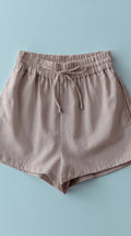 Linen Blend Elastic Waist Drawstring Shorts