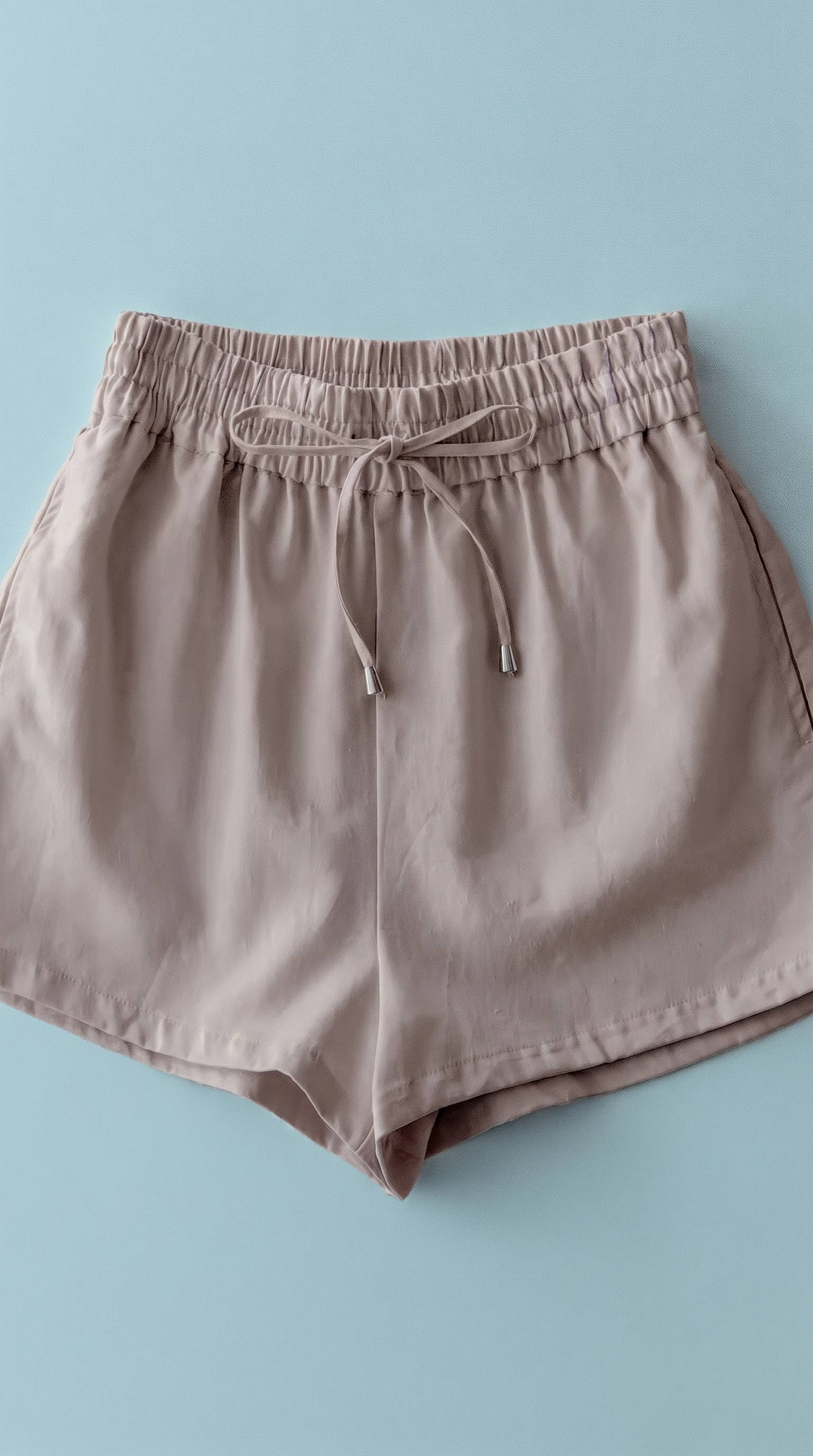 Linen Blend Elastic Waist Drawstring Shorts