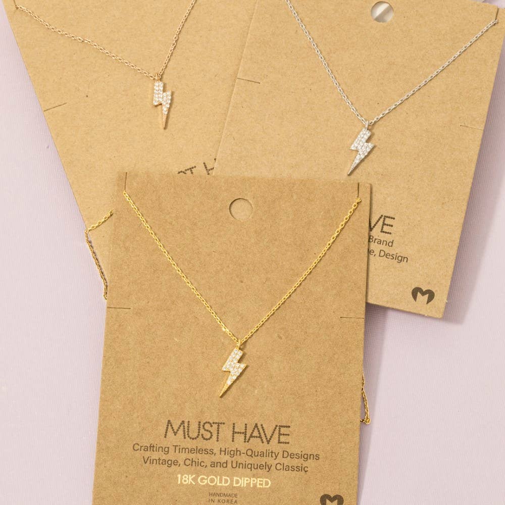 Gold Dipped Cz Lightning Bolt Necklace
