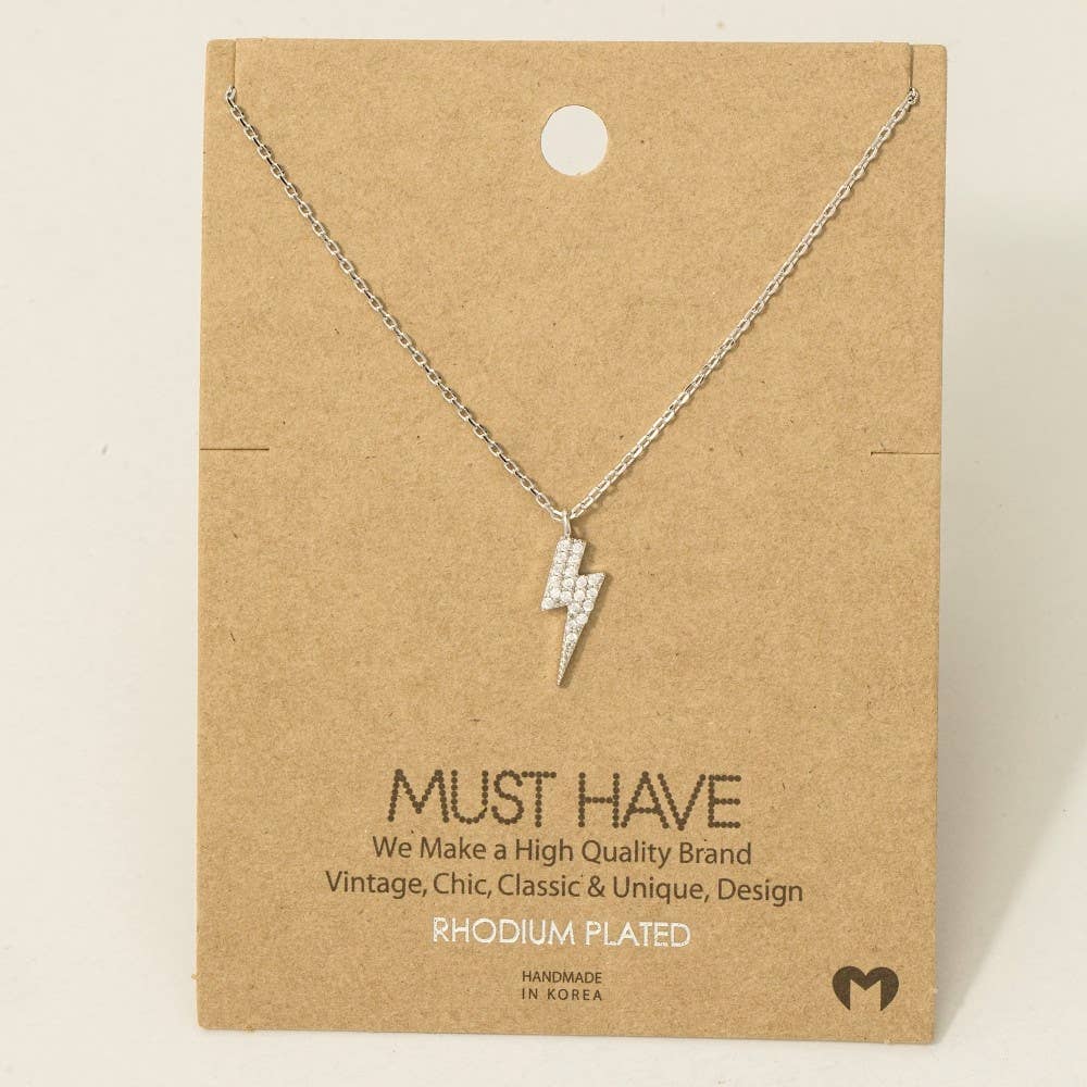 Gold Dipped Cz Lightning Bolt Necklace