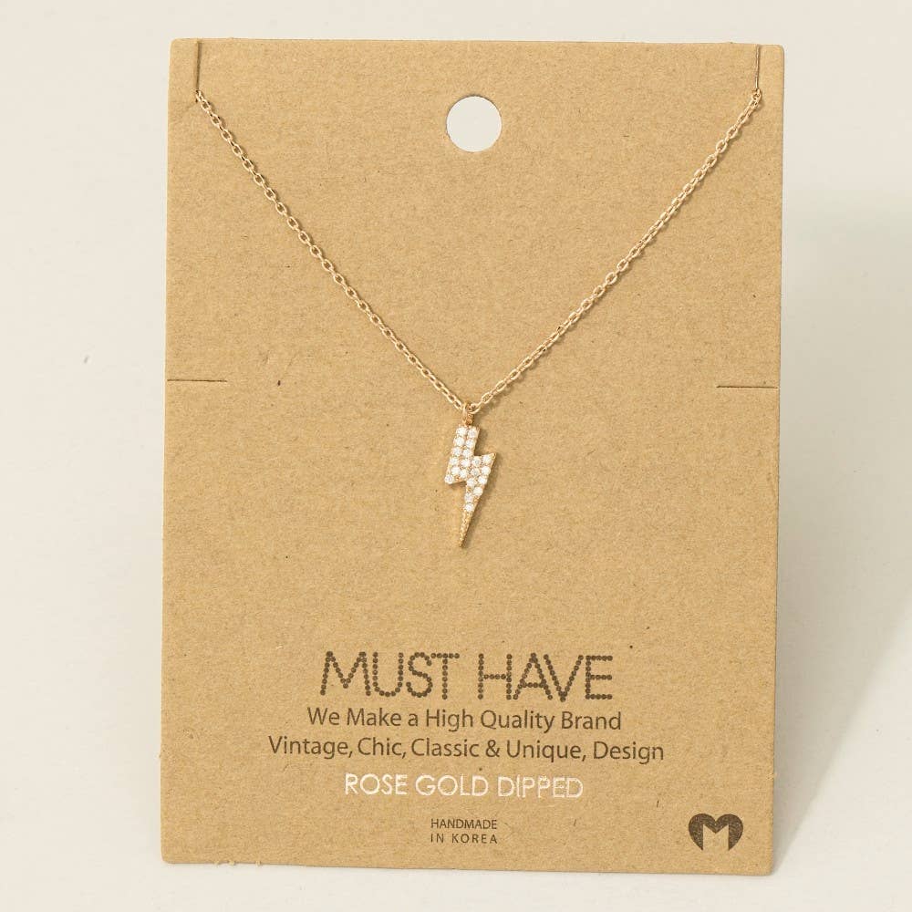 Gold Dipped Cz Lightning Bolt Necklace