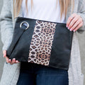 Over-sized Clutch | Dual Tone Black Leopard