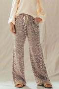 Leopard Print Wide Leg Drawstring Pants