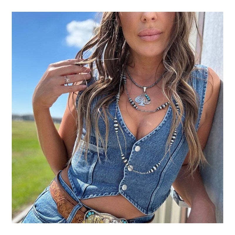 V-Neck Denim Vest