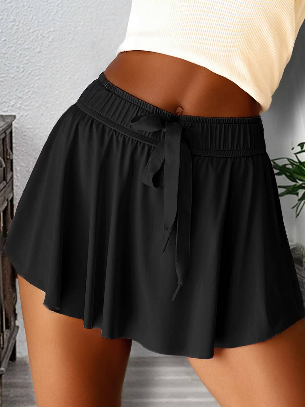 Drawstring High Waist Lined Tennis Skort