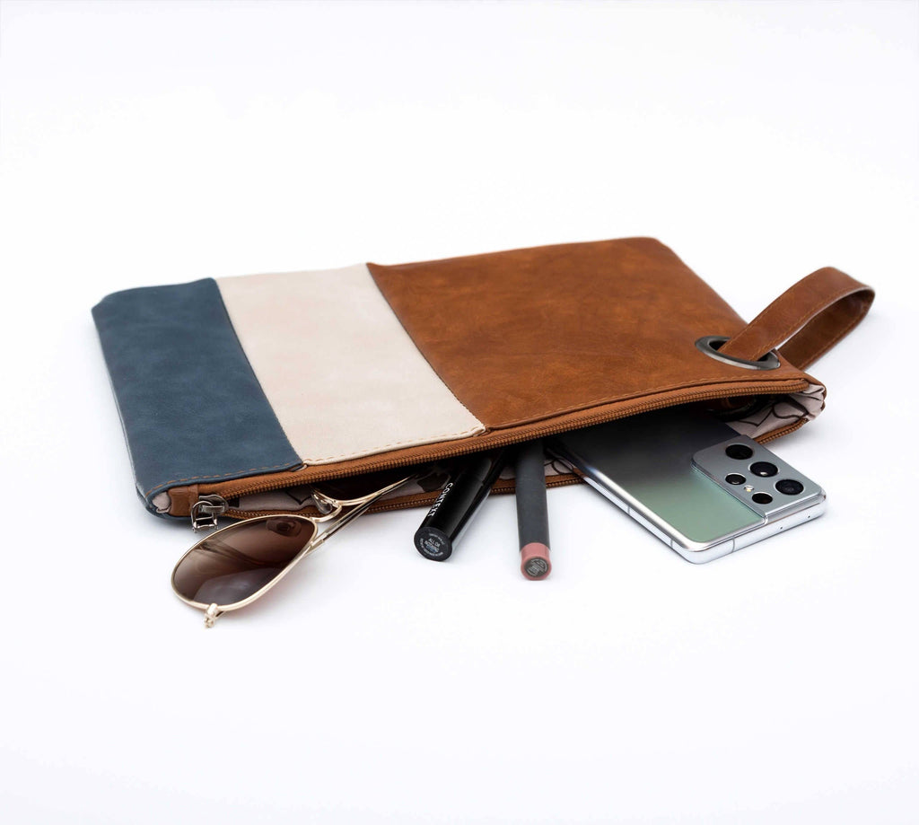 Over-sized Clutch | Tri Toned Blue/Cream/Brown